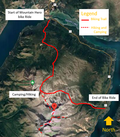 Map of Mountain Hero and routes for camping in the Alpine